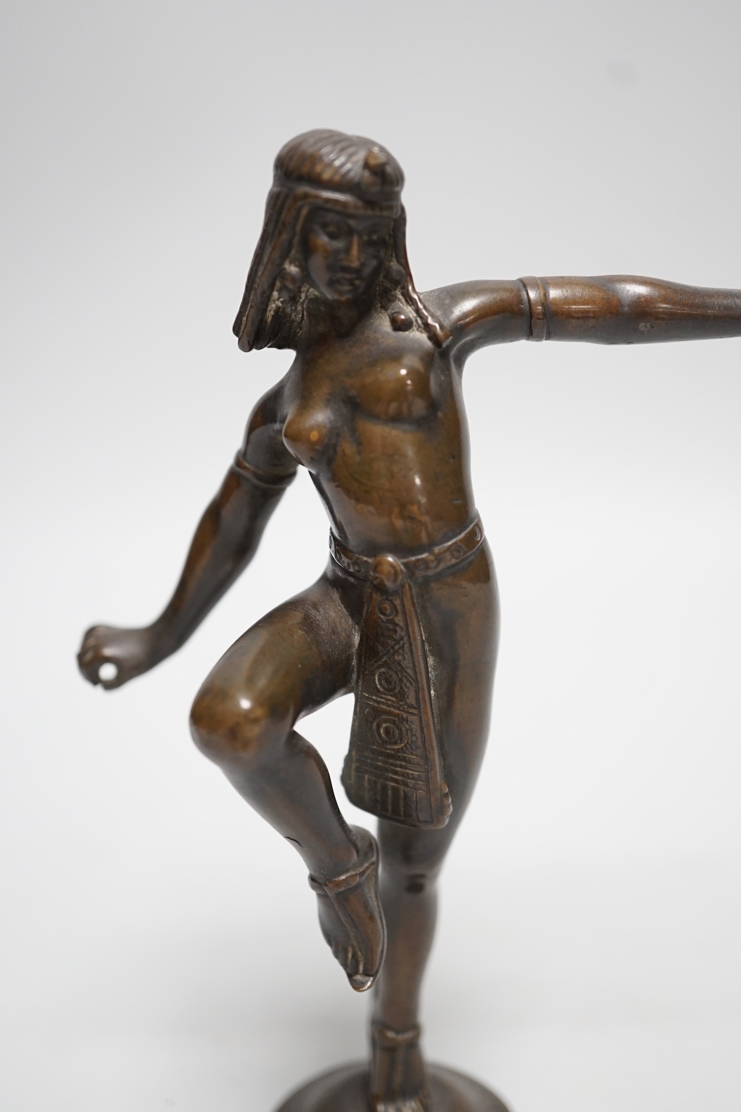 Dominique Alonzo, brown patinated bronze figure of an Egyptian Dancer, signed, c.f. Catley pg. 39 for a similar model, 15cm